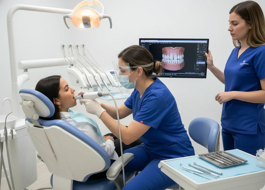 Dentistas usando scanner intraoral